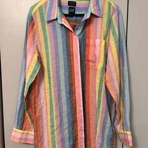 GAP Women’s Multicolor Striped Linen Boyfriend  Shirt